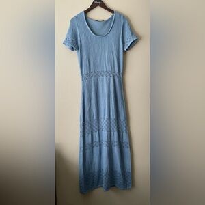 Absolutely Famous Light Blue Short Sleeve Knit Crochet Maxi Bodycon Dress